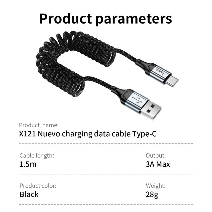 Cable USB A for type C Hoco PD 3A 1,5 m X121 black