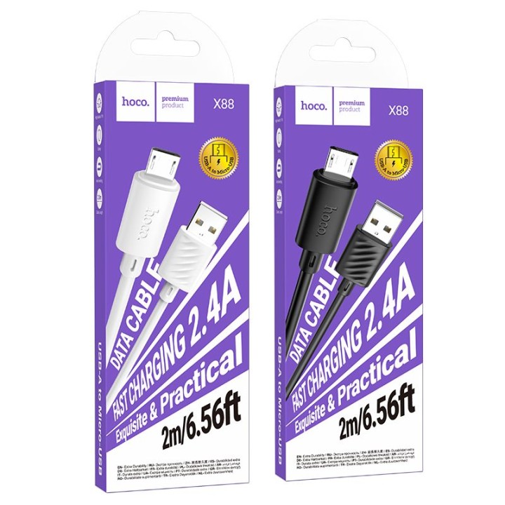 Kabel USB A do Micro USB Hoco 2,4A 2 m X88 czarny
