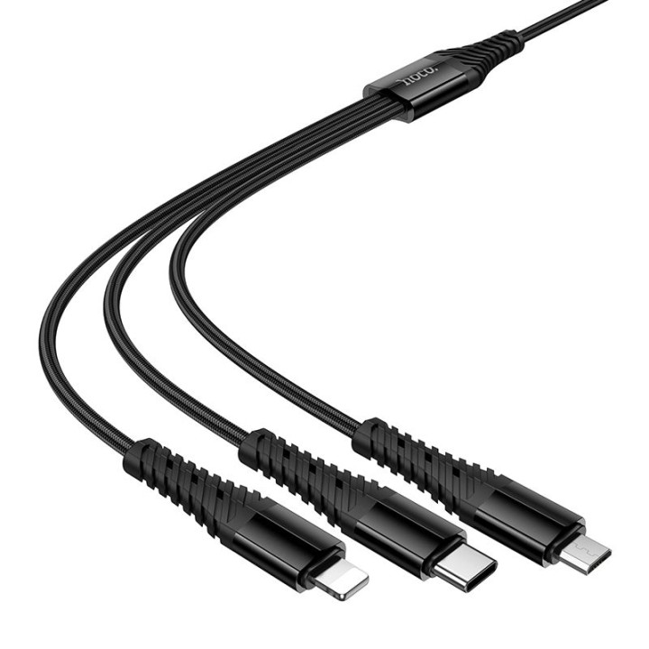 Кабель 3 в 1 USB C / USB A – Lightning + USB C + Micro USB Hoco 1 m X123 черный