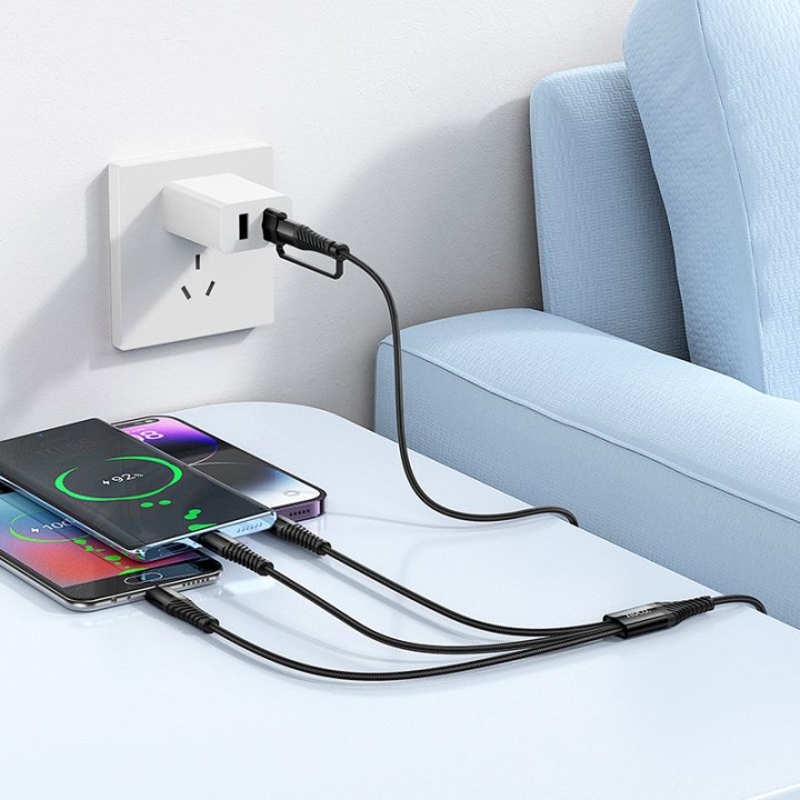 Cable 3-in-1 USB C / USB A to Lightning + USB C + Micro USB Hoco 1 m X123 black
