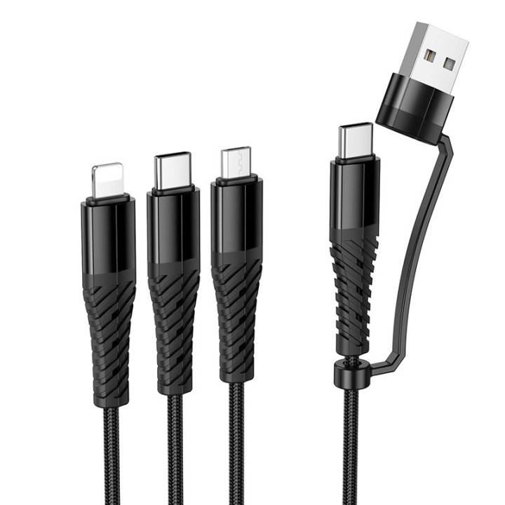 Кабель 3 в 1 USB C / USB A – Lightning + USB C + Micro USB Hoco 1 m X123 чорний