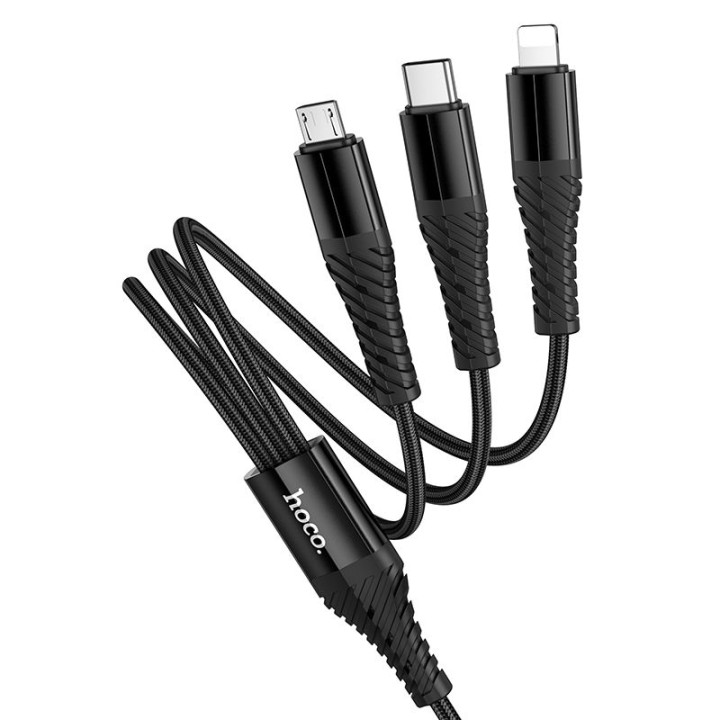 Cable 3-in-1 USB C / USB A to Lightning + USB C + Micro USB Hoco 1 m X123 black