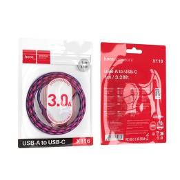 Кабель USB-A – USB-C Hoco 3A 1 m X116 градієнт фіолетовий