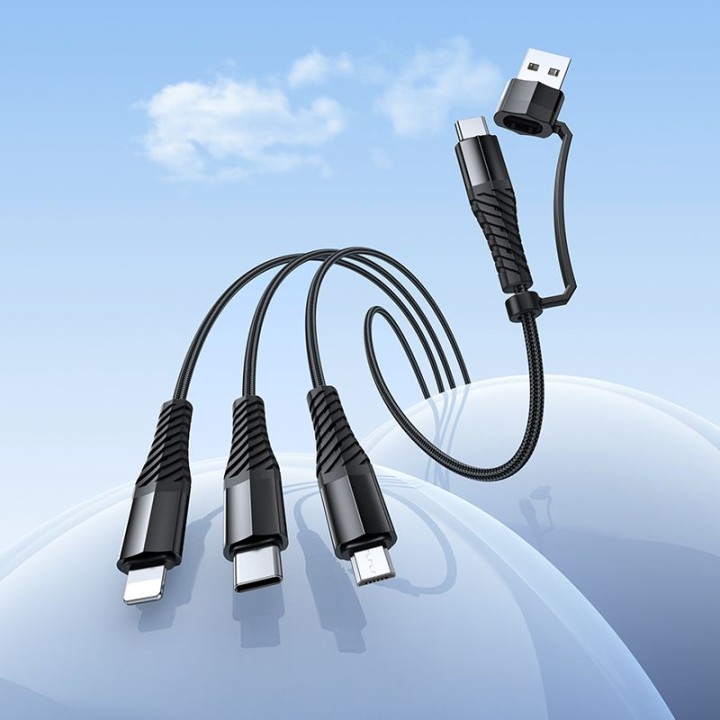 Kabel 3w1 USB C / USB A do Lightning + USB C + Micro USB Hoco 1 m X123 czarny