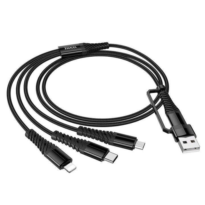 Кабель 3 в 1 USB C / USB A – Lightning + USB C + Micro USB Hoco 1 m X123 черный