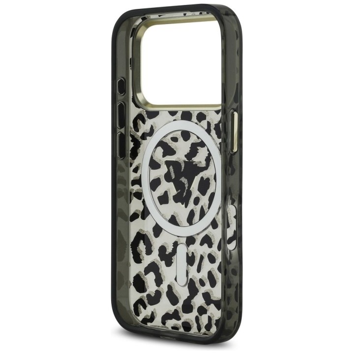 GUESS чехол для IPHONE 17 Pro совместимый с MagSafe GUHMP17LHLEGTGLK (PC TPU W/ Leopard Glitter) черный