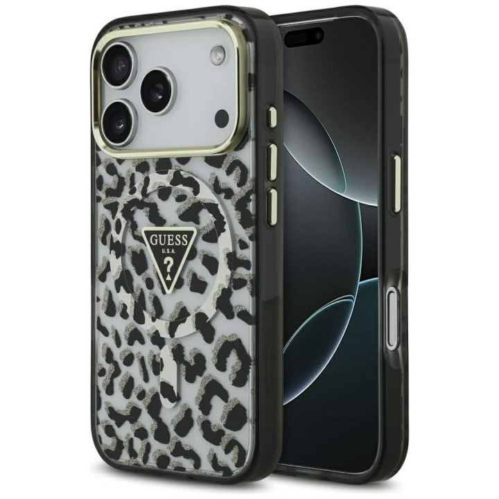 GUESS чохол для IPHONE 17 Pro сумісний з MagSafe GUHMP17LHLEGTGLK (PC TPU W/ Leopard Glitter) чорний
