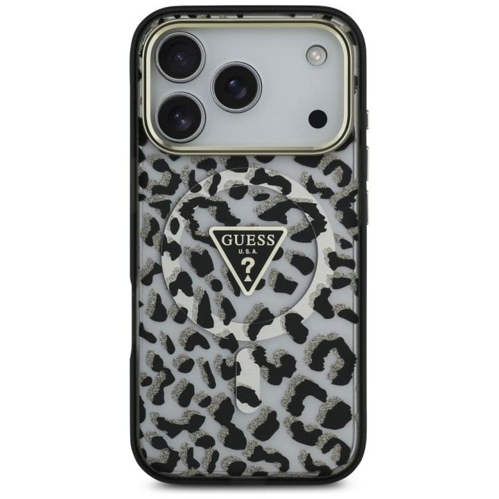GUESS чохол для IPHONE 17 Pro сумісний з MagSafe GUHMP17LHLEGTGLK (PC TPU W/ Leopard Glitter) чорний