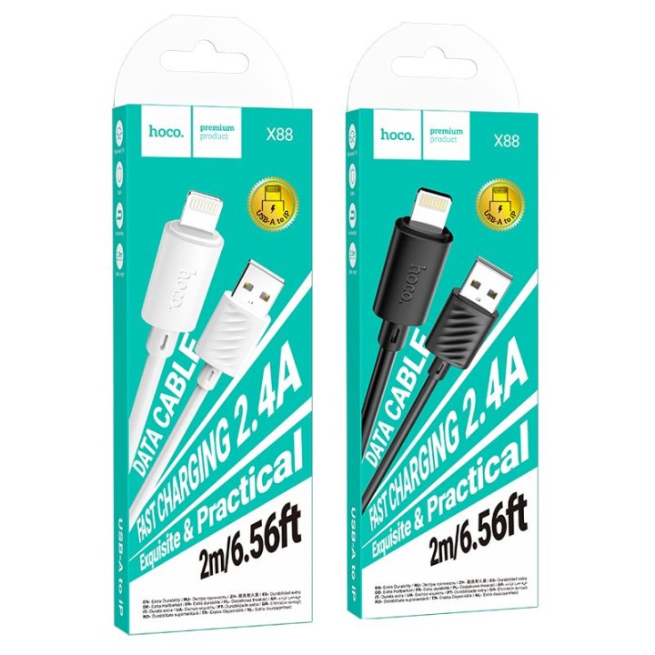 Кабель USB-A – Lightning Hoco 2,4A 2 m X88 черный