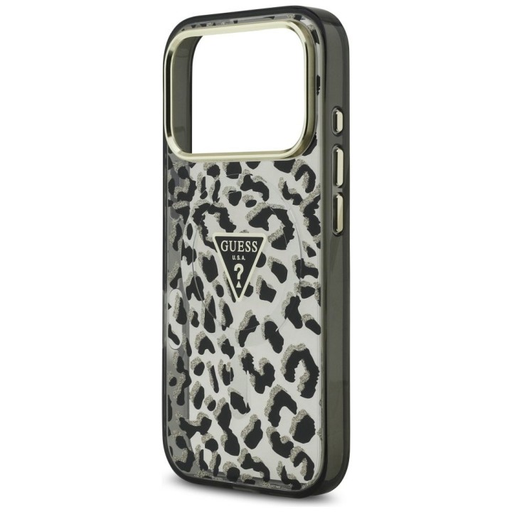 GUESS чохол для IPHONE 17 Pro сумісний з MagSafe GUHMP17LHLEGTGLK (PC TPU W/ Leopard Glitter) чорний