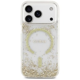 GUESS чехол для IPHONE 17 Pro совместимый с MagSafe GUHMP17LRGRGED (Resin Bottom Glitter) золотой