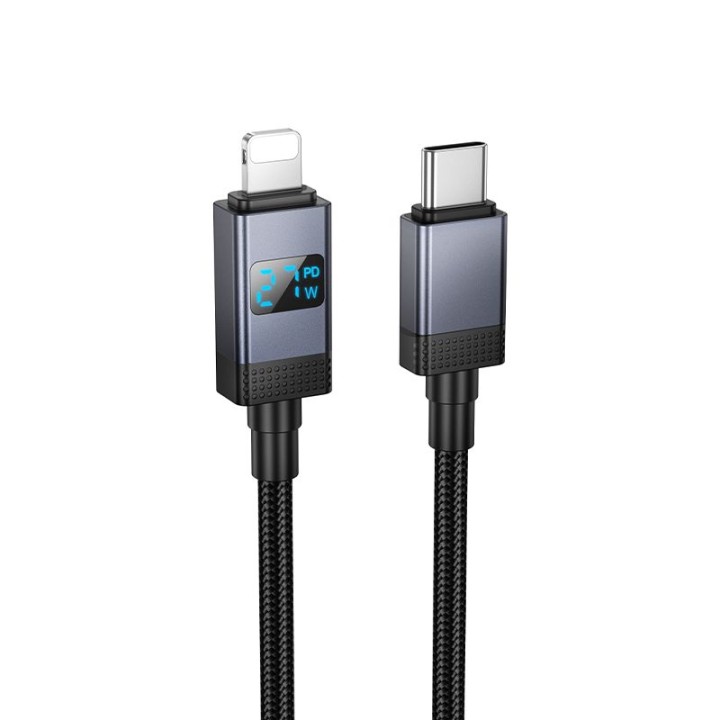 Кабель USB-C – Lightning Hoco PD 27W з дисплеєм 1 m X118 чорний