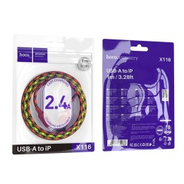 Кабель USB-A – Lightning Hoco 2,4A 1 m X116 градієнт червоний