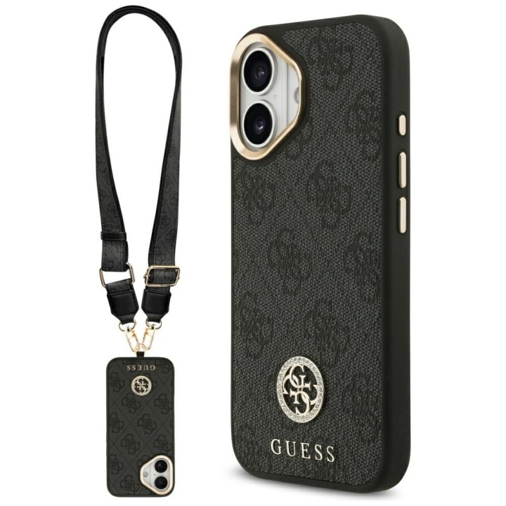GUESS чехол для IPHONE 17 совместимый с MagSafe GUHMP17SP4G4DCSK (PU W/ Strass Logo & Big Strap Metal Buttons) черный