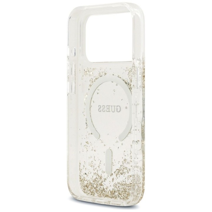 GUESS чехол для IPHONE 17 Pro совместимый с MagSafe GUHMP17LRGRGED (Resin Bottom Glitter) золотой