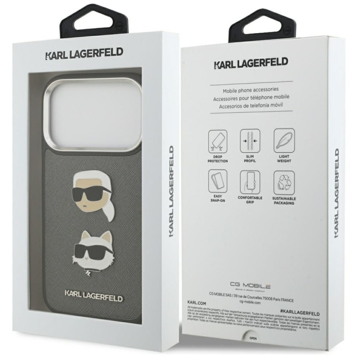 KARL LAGERFELD чохол для IPHONE 17 Pro KLHCP17LPSFDHPOG (FW Grained PU W/ K&C Heads Pin & Logo) сірий