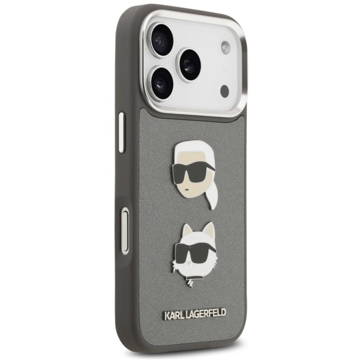 KARL LAGERFELD futerał do IPHONE 17 Pro KLHCP17LPSFDHPOG (FW Grained PU W/ K&C Heads Pin & Logo) szary