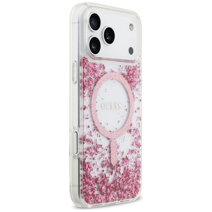 GUESS case for IPHONE 17 Pro Max compatible with MagSafe GUHMP17XRGRGEP (Resin Bottom Glitter) pink