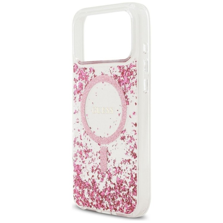 GUESS case for IPHONE 17 Pro Max compatible with MagSafe GUHMP17XRGRGEP (Resin Bottom Glitter) pink