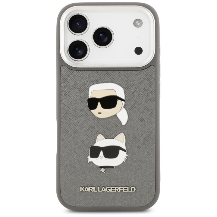 KARL LAGERFELD case for IPHONE 17 Pro KLHCP17LPSFDHPOG (FW Grained PU W/ K&C Heads Pin & Logo) grey