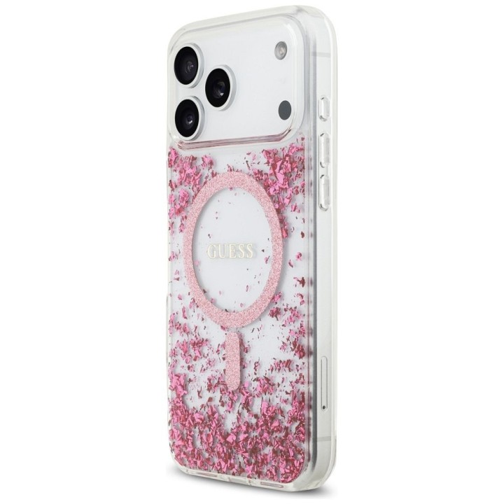 GUESS futerał do IPHONE 17 Pro Max kompatybilny z MagSafe GUHMP17XRGRGEP (Resin Bottom Glitter) różowy