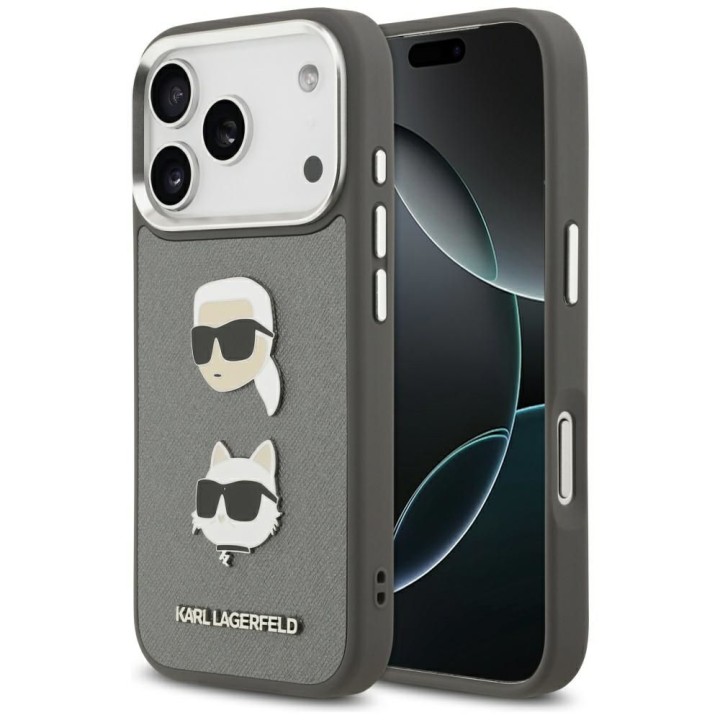 KARL LAGERFELD case for IPHONE 17 Pro KLHCP17LPSFDHPOG (FW Grained PU W/ K&C Heads Pin & Logo) grey