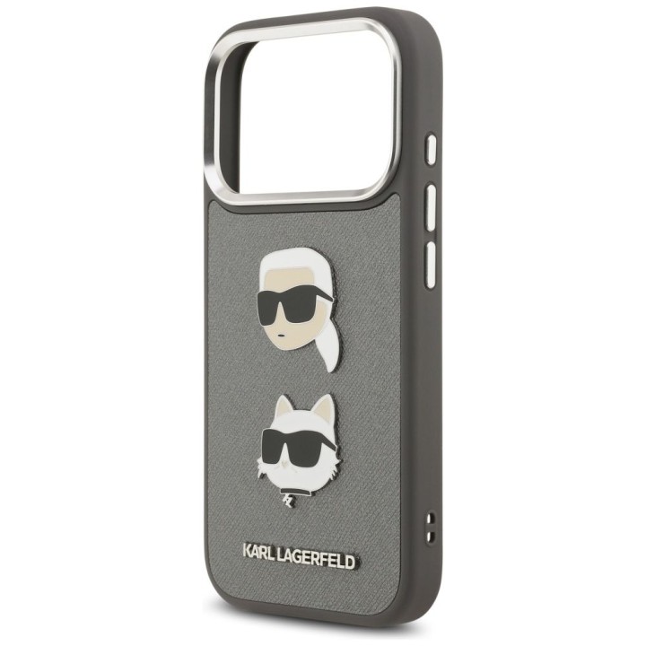KARL LAGERFELD case for IPHONE 17 Pro KLHCP17LPSFDHPOG (FW Grained PU W/ K&C Heads Pin & Logo) grey