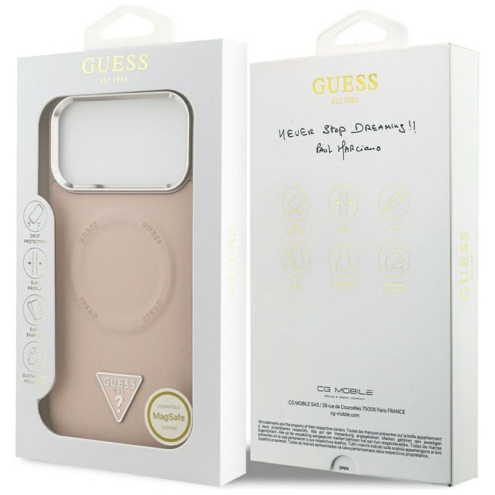 GUESS чехол для IPHONE 17 Pro Max совместимый с MagSafe GUHMP17XPSDTSCMP (PU W/ Triangle Logo) розовый