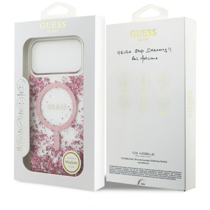 GUESS чохол для IPHONE 17 Pro Max сумісний з MagSafe GUHMP17XRGRGEP (Resin Bottom Glitter) рожевий