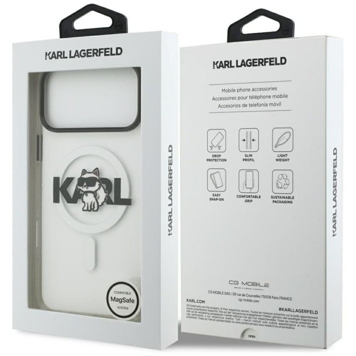 KARL LAGERFELD чехол для IPHONE 17 Pro совместимый с MagSafe KLHMP17LHGCHGKBT (IML Choupette Sketch Logo) прозрачный