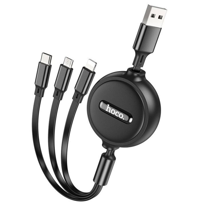 Кабель 3w1 USB A для Lightning / Micro USB / USB C Hoco 2A 1 m X75 чорний