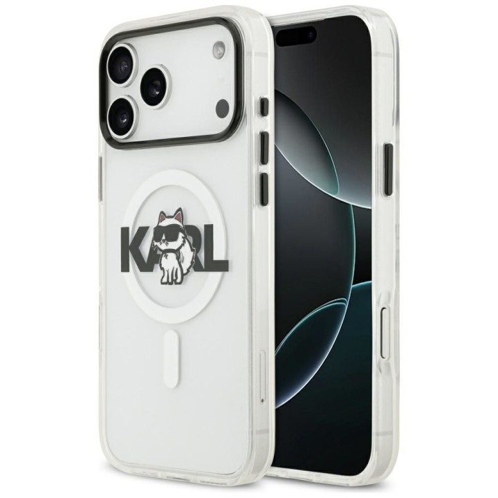 KARL LAGERFELD futerał do IPHONE 17 Pro kompatybilny z MagSafe KLHMP17LHGCHGKBT (IML Choupette Sketch Logo) transparentny