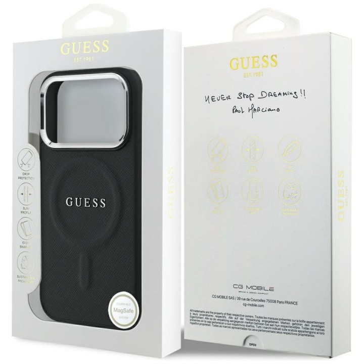 GUESS case for IPHONE 17 Pro compatible with MagSafe GUHMP17LPSAREGSK (PU W/ Classic Logo) black