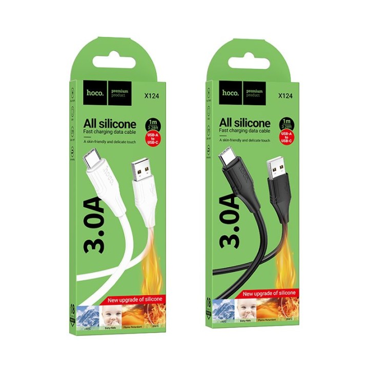 USB-A to USB-C cable Hoco 3A silicone 1 m X124 white