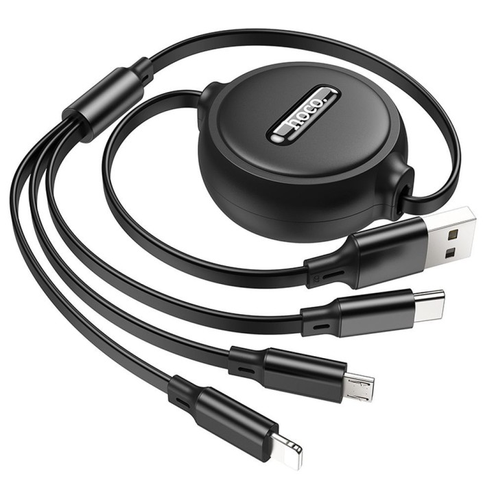 Кабель 3w1 USB A для Lightning / Micro USB / USB C Hoco 2A 1 m X75 черный