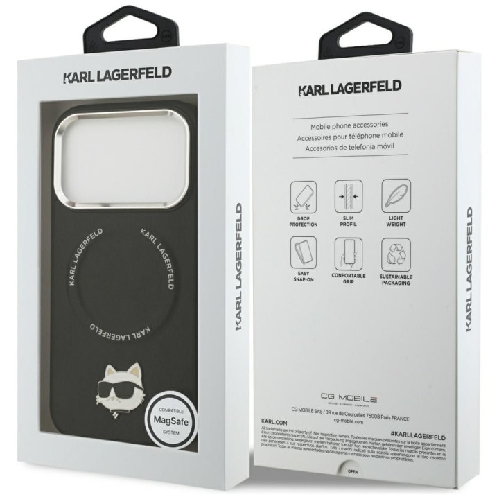 KARL LAGERFELD case for IPHONE 17 Pro compatible with MagSafe KLHMP17LPSMLRCHK (PU Choupette Pin) black