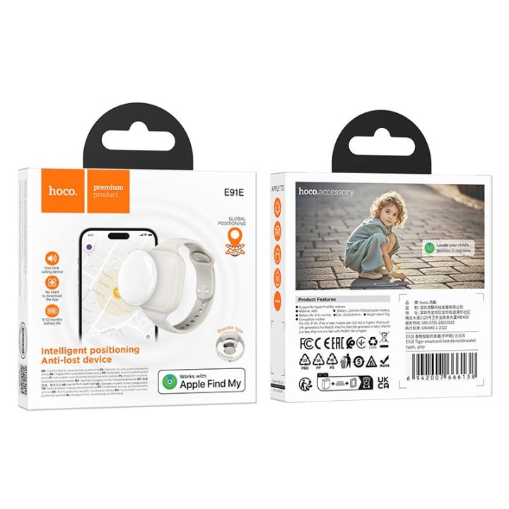Tracker compatible with Apple Find My Hoco in wristband form E91E grey