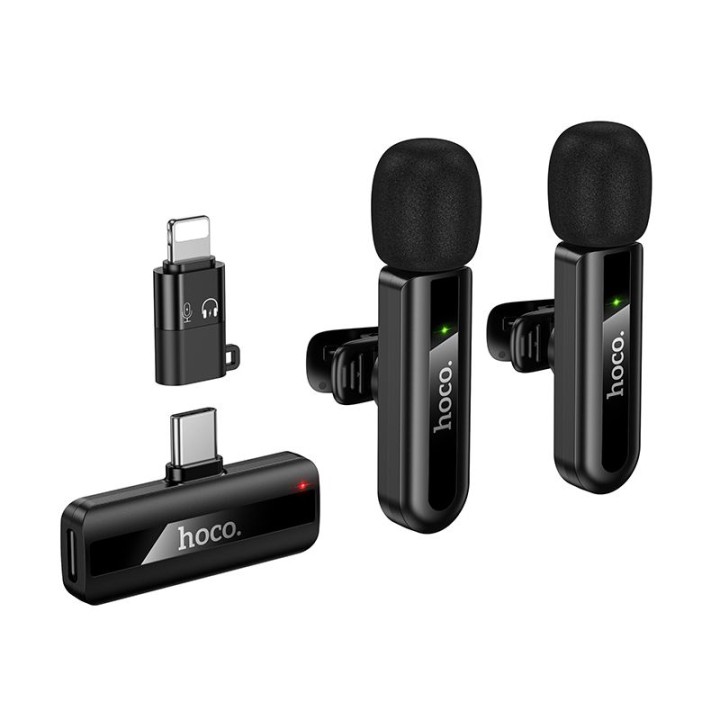 Подвійний бездротовий мікрофон Lightning / USB C Hoco L20A чорний