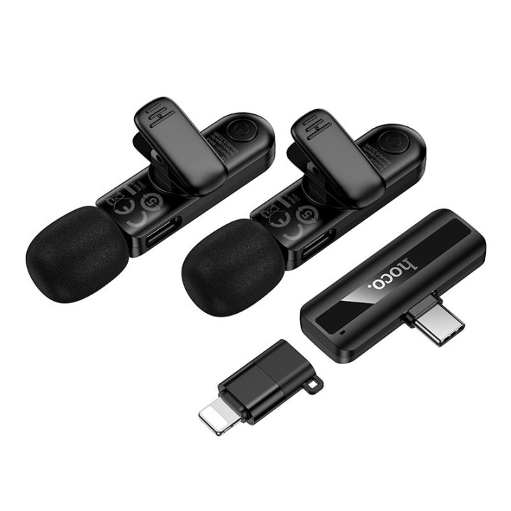 Dual wireless microphone Lightning / USB C Hoco L20A black