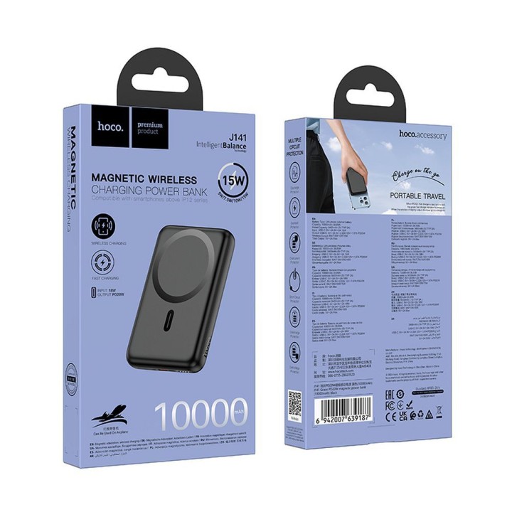 Power bank MagSafe compatible Hoco 10000 mAh QC PD 2A 20W J141 black