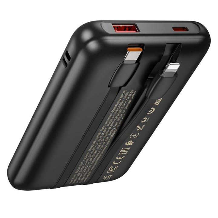 Power bank Hoco 10000 mAh QC PD 22,5W with built-in cables USB C + Lightning Q37 black