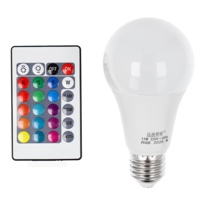Лампочка LED RGB 15W E27 A65 разноцветная