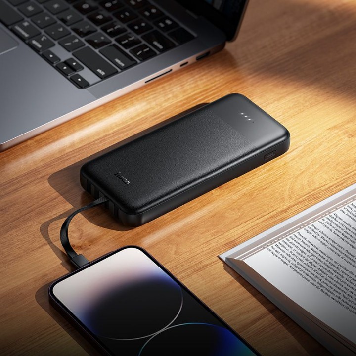 Powerbank Hoco 10000 mAh 2A z czterema wbudowanymi kablami USB A + USB C+ Lightning + Micro USB J163 czarny