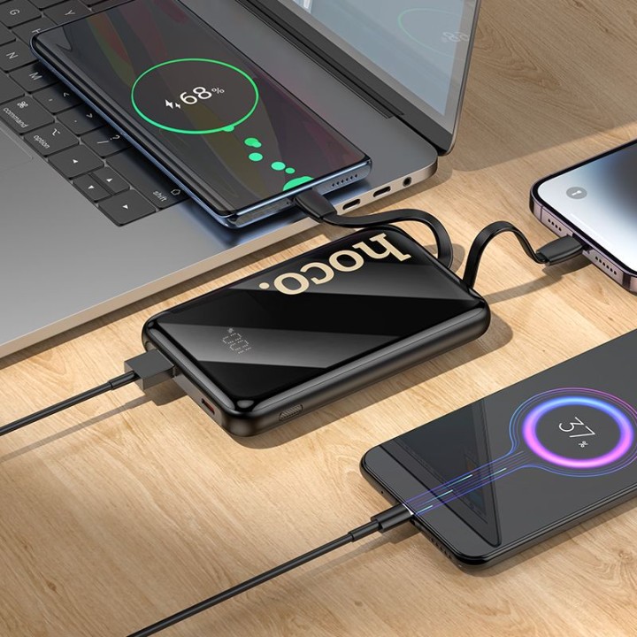 Power bank Hoco 10000 mAh QC PD 22,5W with built-in cables USB C + Lightning Q37 black