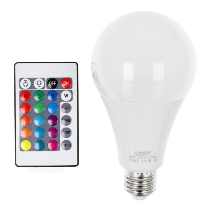 Лампочка LED RGB 30W E27 A80 різнокольорова