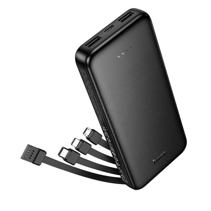 Power bank Hoco 10000 mAh 2A with four built-in cables USB A + USB C+ Lightning + Micro USB J163 black