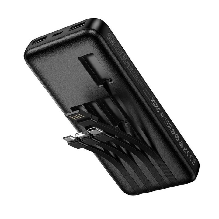Powerbank Hoco 10000 mAh 2A z czterema wbudowanymi kablami USB A + USB C+ Lightning + Micro USB J163 czarny
