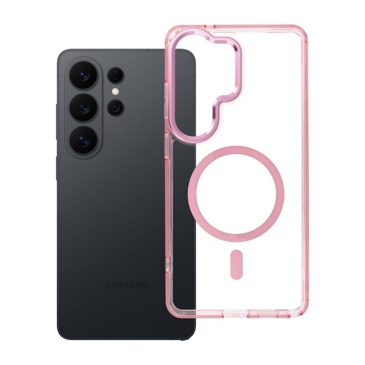 Etui na Samsung S26 ULTRA Frame Clear Hybrid Mag Cover zgodny z MagSafe pudrowy róż