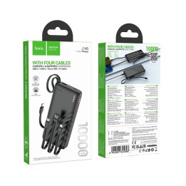 Powerbank Hoco 10000 mAh 2A z czterema wbudowanymi kablami USB A + USB C+ Lightning + Micro USB J146 czarny