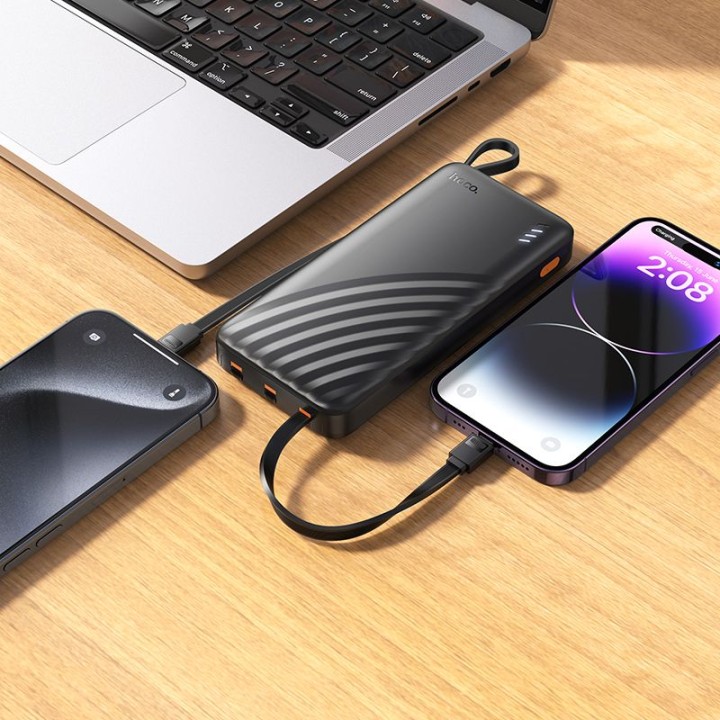 Power bank Hoco 10000 mAh 2A with four built-in cables USB A + USB C+ Lightning + Micro USB J146 black